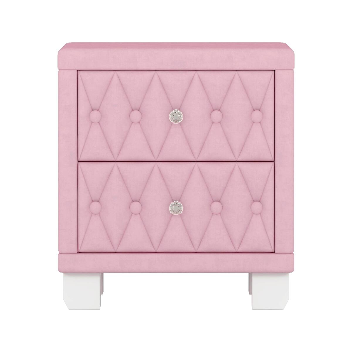 Alt View 3. Loheer - Loheer Pink Velvet Nightstand with Two Drawers, Button-Tufted Design and Crystal Handles, 18.1 in. - Pink.