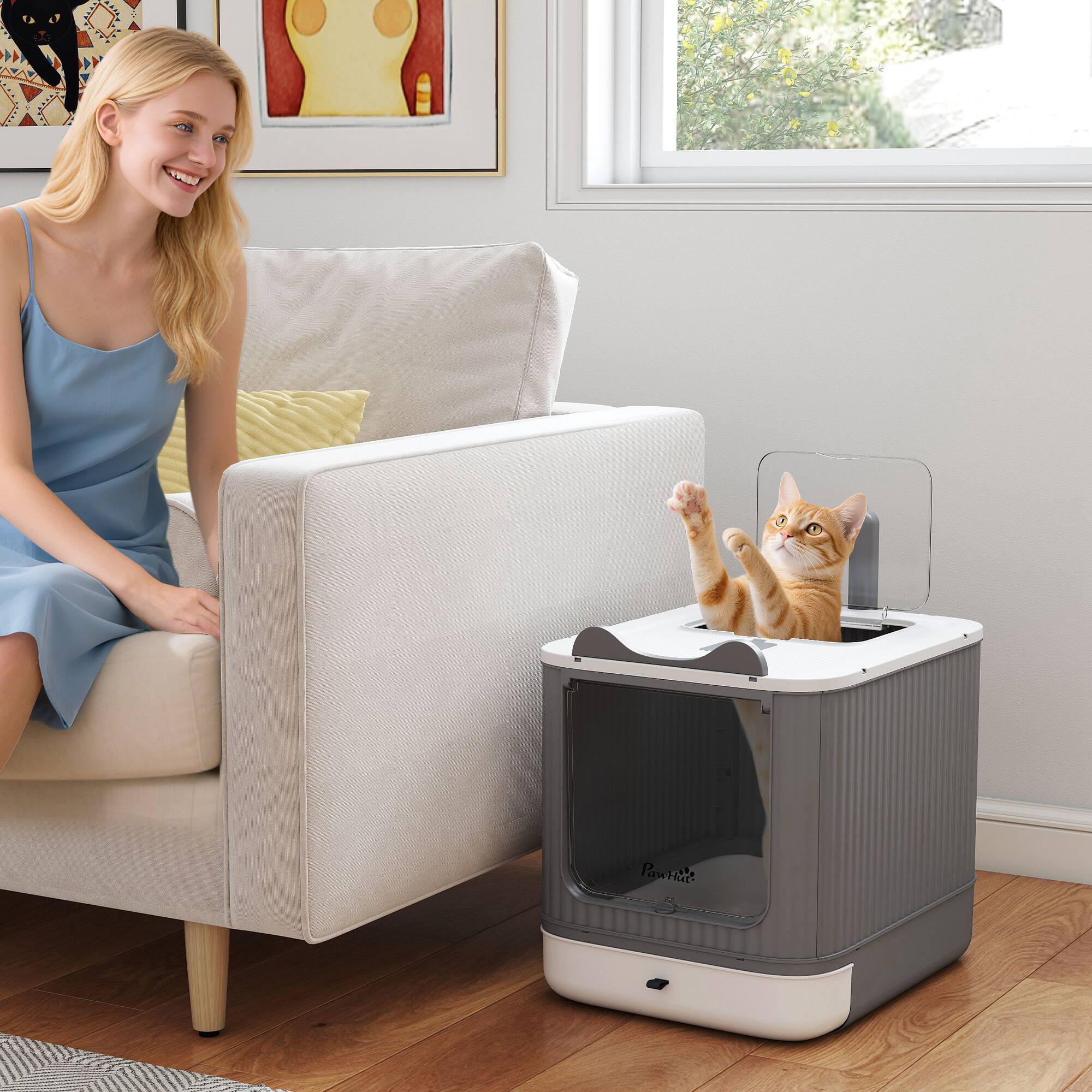 Alt View 1. Pawhut - Litter Box with Lid, Enclosed Litter Box for Medium Cats, Front-Entry and Top-Exit, Scoop - White.