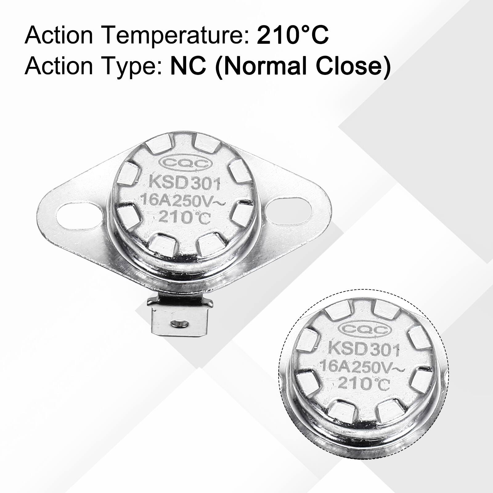 Action Temperature: 210°C  
Action Type: NC (Normal Close)  
CQC KSD301  
16A250V~ 210°C