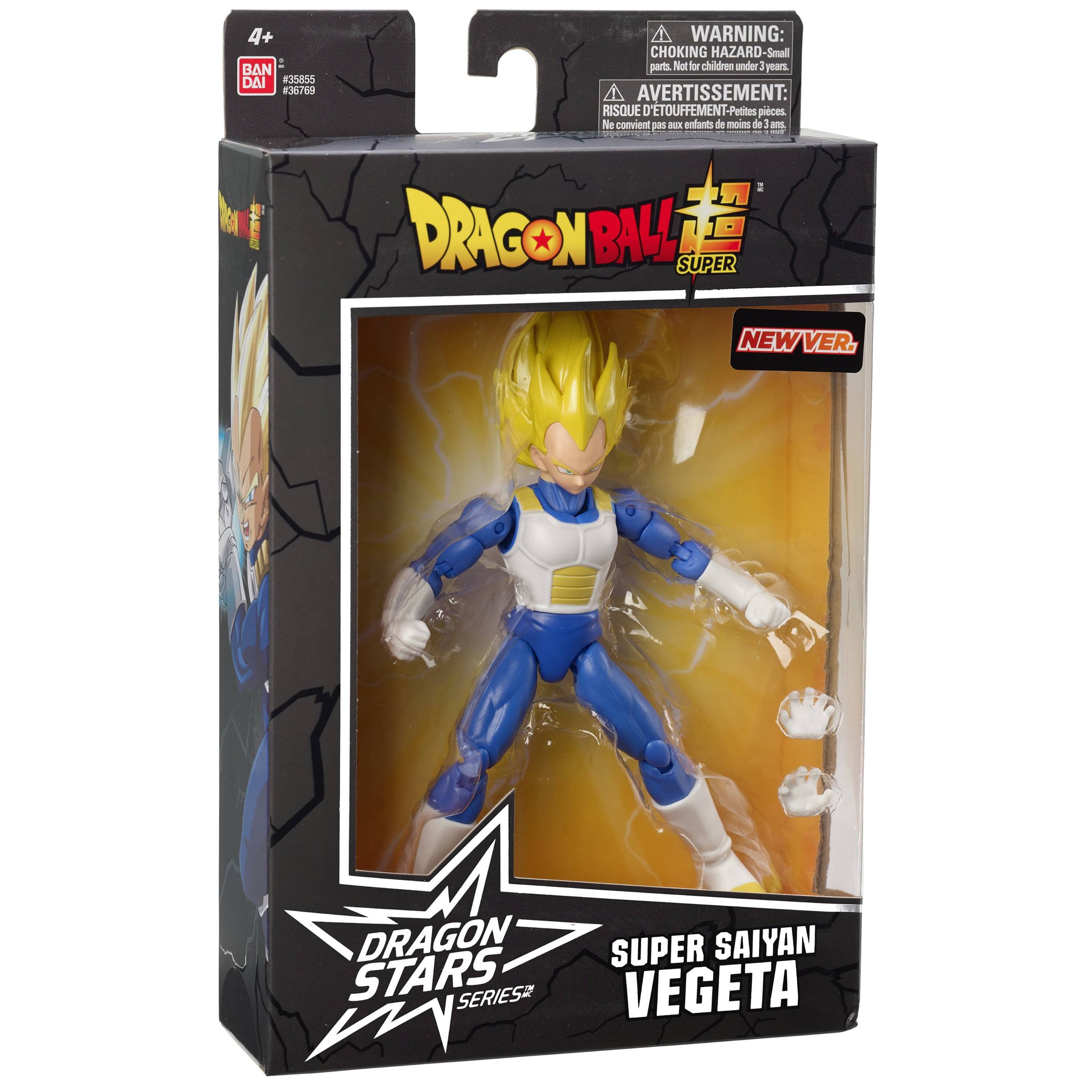 4+ : BANDAI #36855 #36769  
WARNING: CHOKING HAZARD-Small parts. Not for children under 3 years  
AVERTISSEMENT: RISQUE D'ÉTOUFFEMENT-Petites pièces. Ne convient pas aux enfants de moins de 3 ans.  
DRAGON BALL SUPER  
NEW VER.  
DRAGON STARS SERIES 2  
SUPER SAIYAN VEGETA