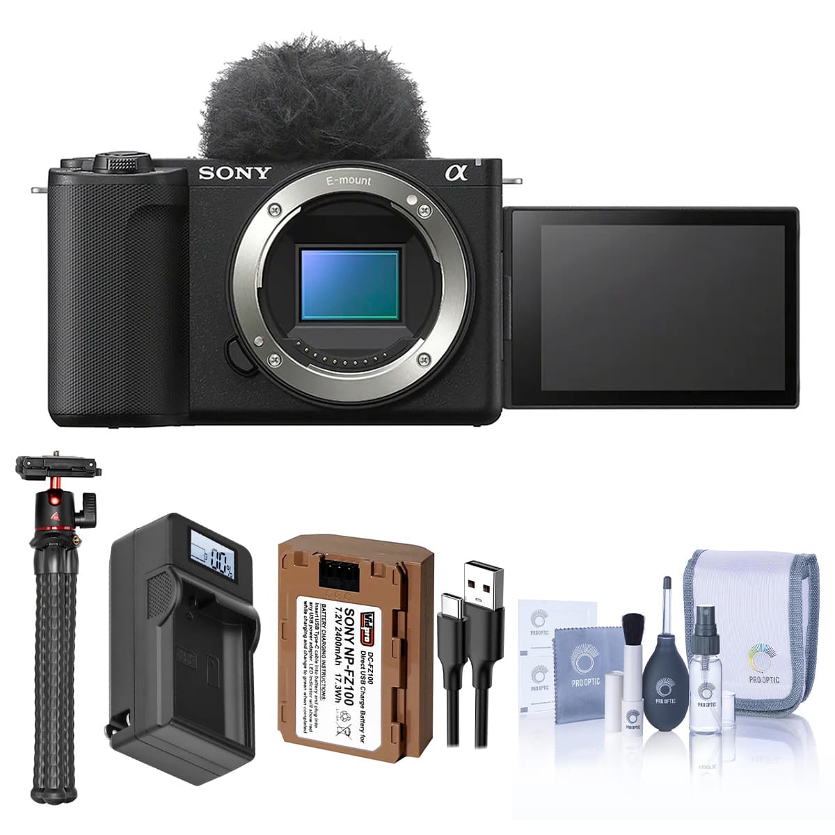Bundle - Sony - Alpha ZV-E10 II Camera, Black,w/Extra Battery,Charger w/Plate,Tripod