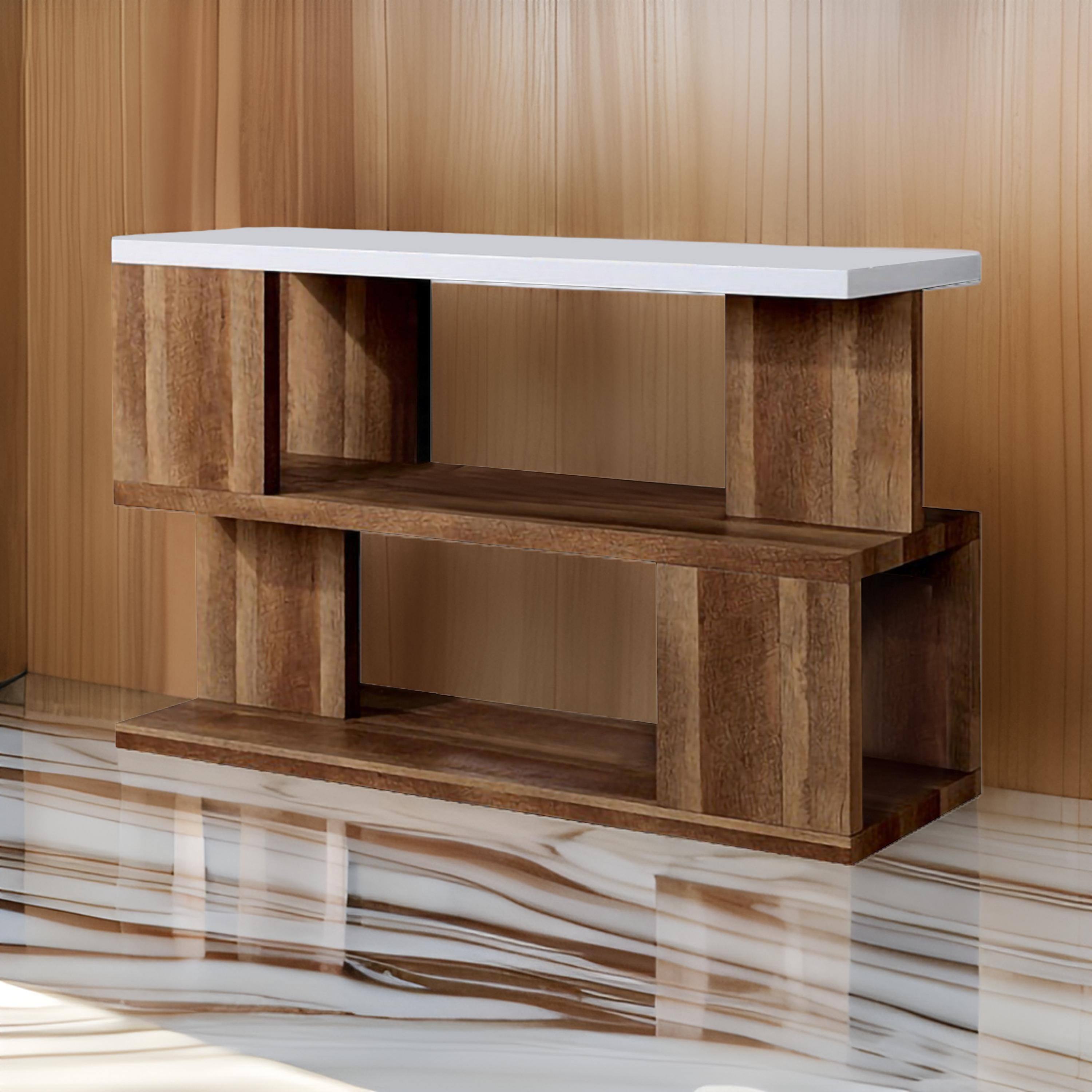 Alt View 5. Manhattan Lane - Two Tone Modern Sofa Table with Bottom Shelf, White and Brown - White, Brown.