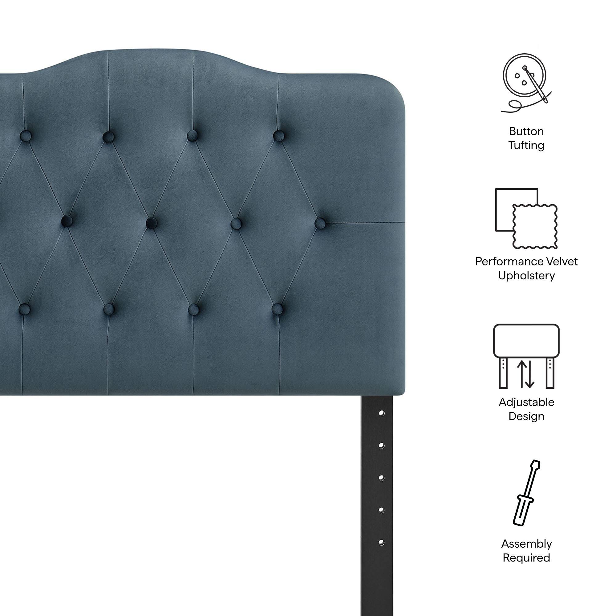 Button Tufting  
Performance Velvet Upholstery  
Adjustable Design  
Assembly Required
