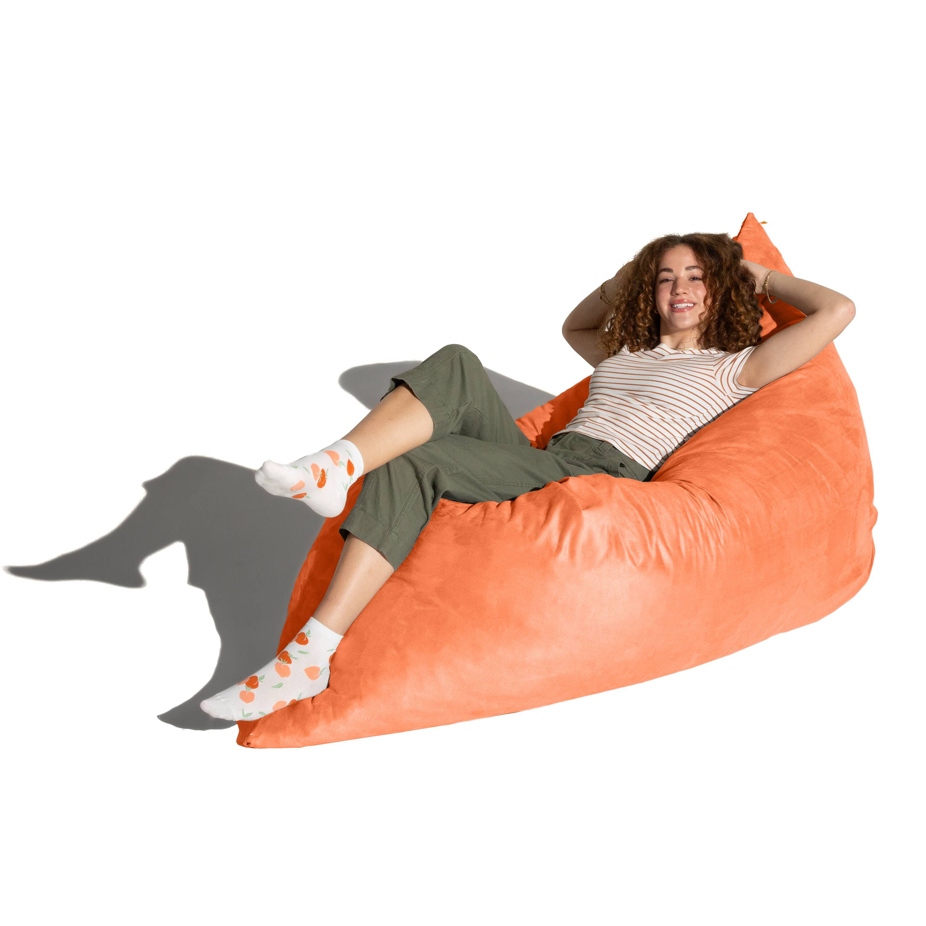 Angle. Jaxx - Jaxx Pillow Saxx 5.5-Foot - Huge Bean Bag Floor Pillow and Lounger, Orange - Mandarin.