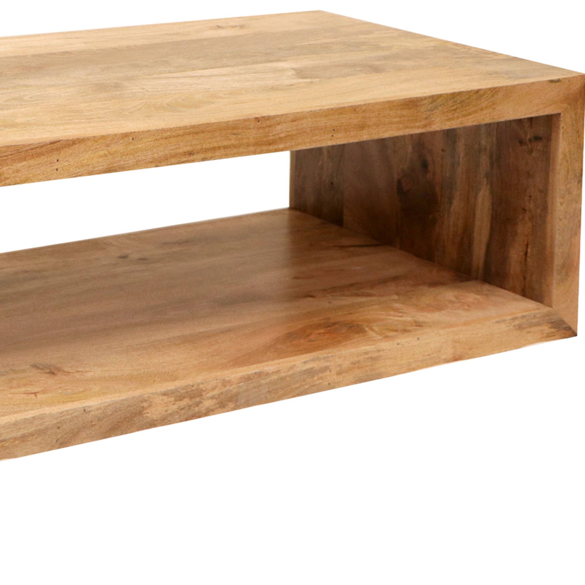 Back. Manhattan Lane - Keli 58 Inch Mango Wood Coffee Table, Open Cube, 1 Shelf - Brown.