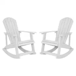 Emma + Oliver - Set of 2 Marcy Classic All-Weather Poly Resin Rocking Adirondack Chairs with Stainless Steel Hardware for Year Round Use - White