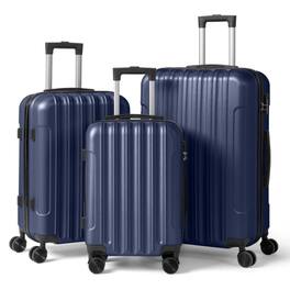 Winado - 3-Piece 20in 24in 28in Lightweight ABS Hardside Hardshell Carry-On Luggage Set with Spinner Wheels and Combination Lock - Navy Blue