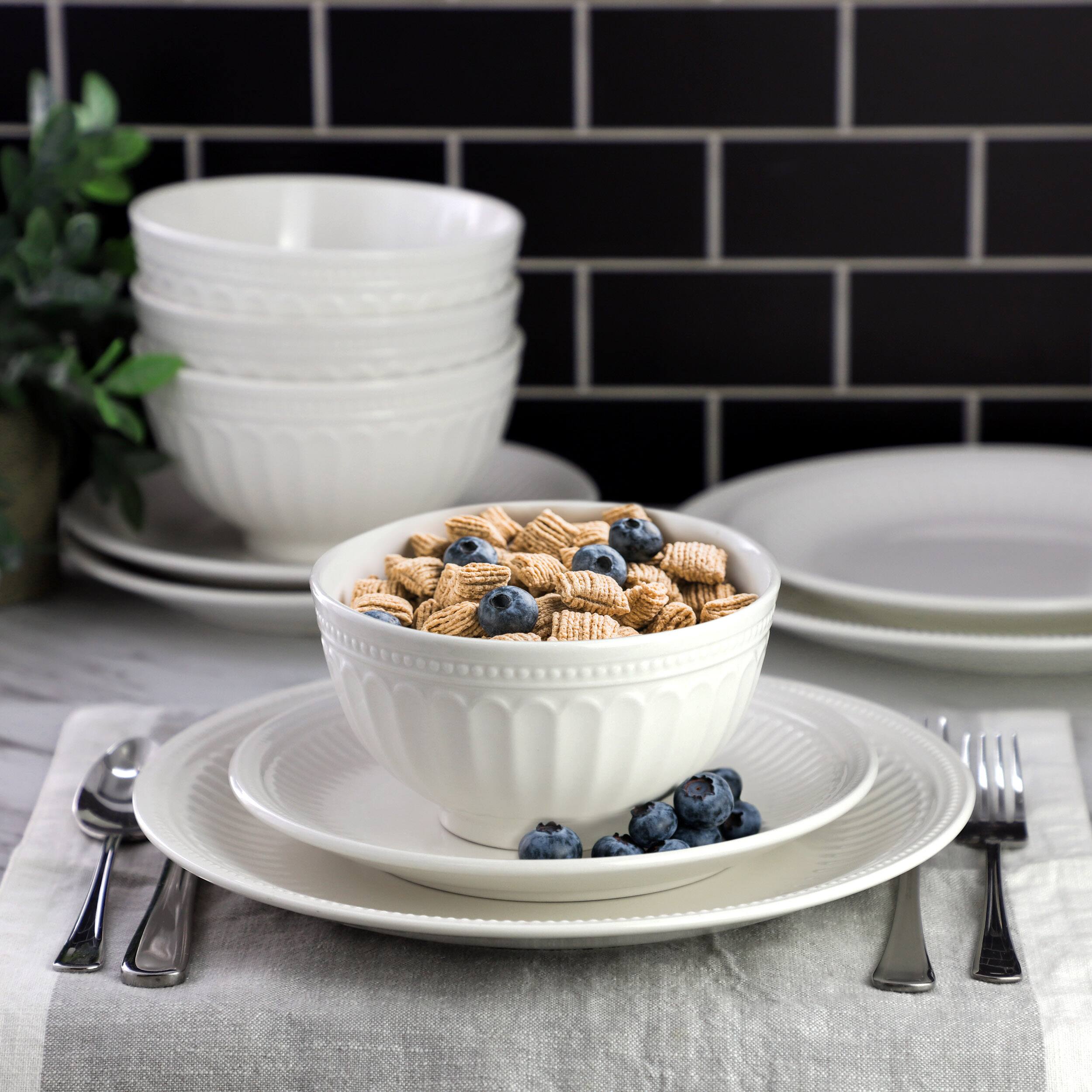 Alt View 4. Elama - Elama Finley 18 Piece Stoneware Dinnerware Set in White, Service for 6 - White.