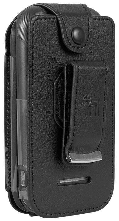 Alt View 3. Nakedcellphone - Case for Consumer Cellular Iris Flip Phone - Vegan Leather with Belt Clip - Black.