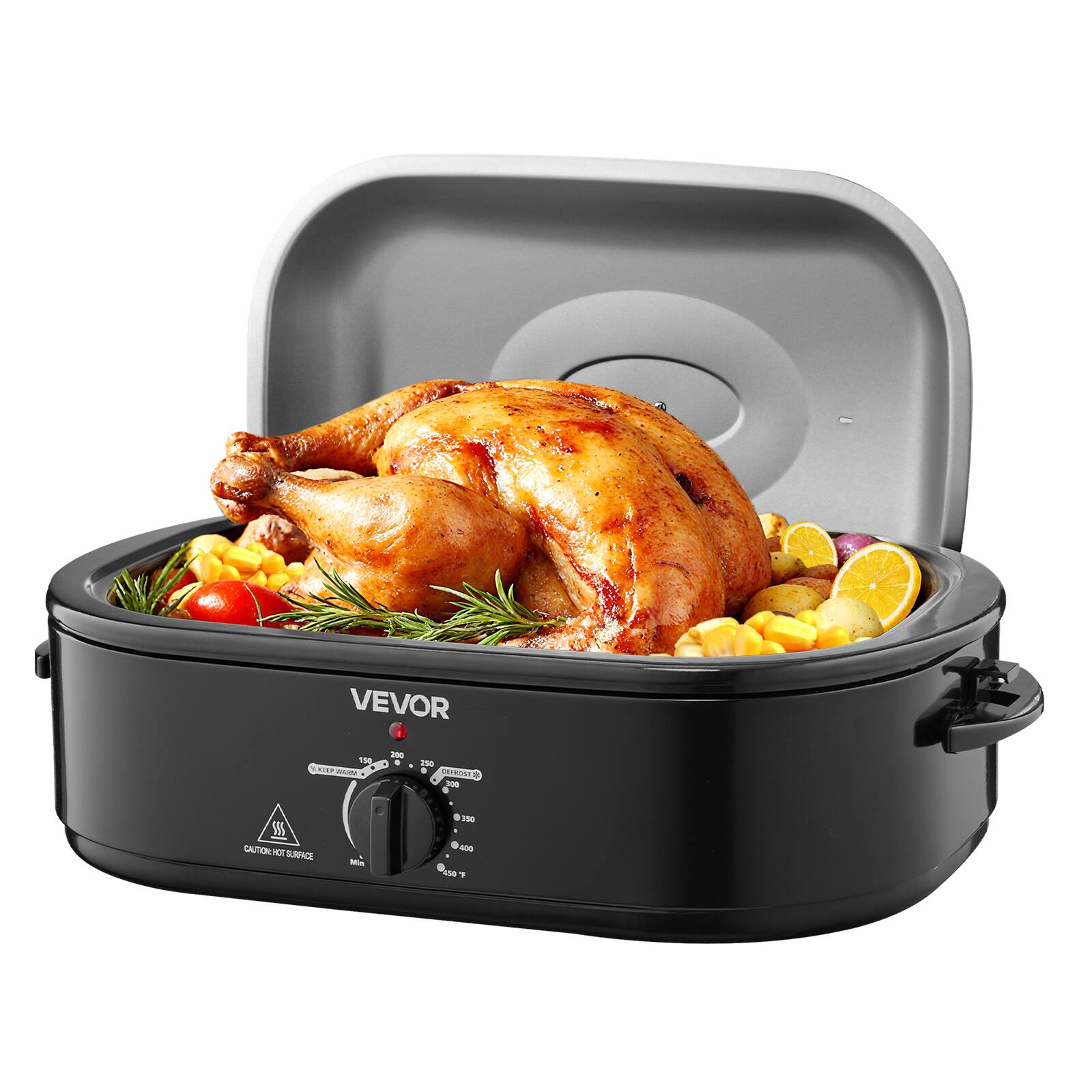 VEVOR

150 KEEP WARM
200
250 0 DEPROST % 300
SBS CAUTION 70H S SURFACE
Min
100 400 450 F