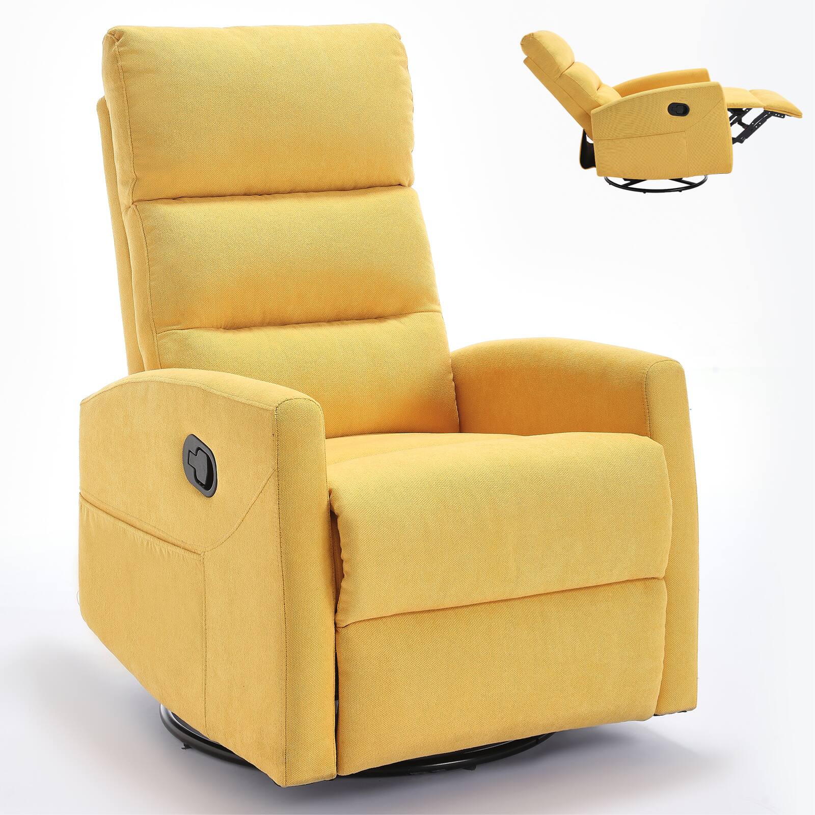 Back. GOODSILO - Manual Recliner Chair with Rocker & Swivel - Fabric Living Room Seating - Yellow.