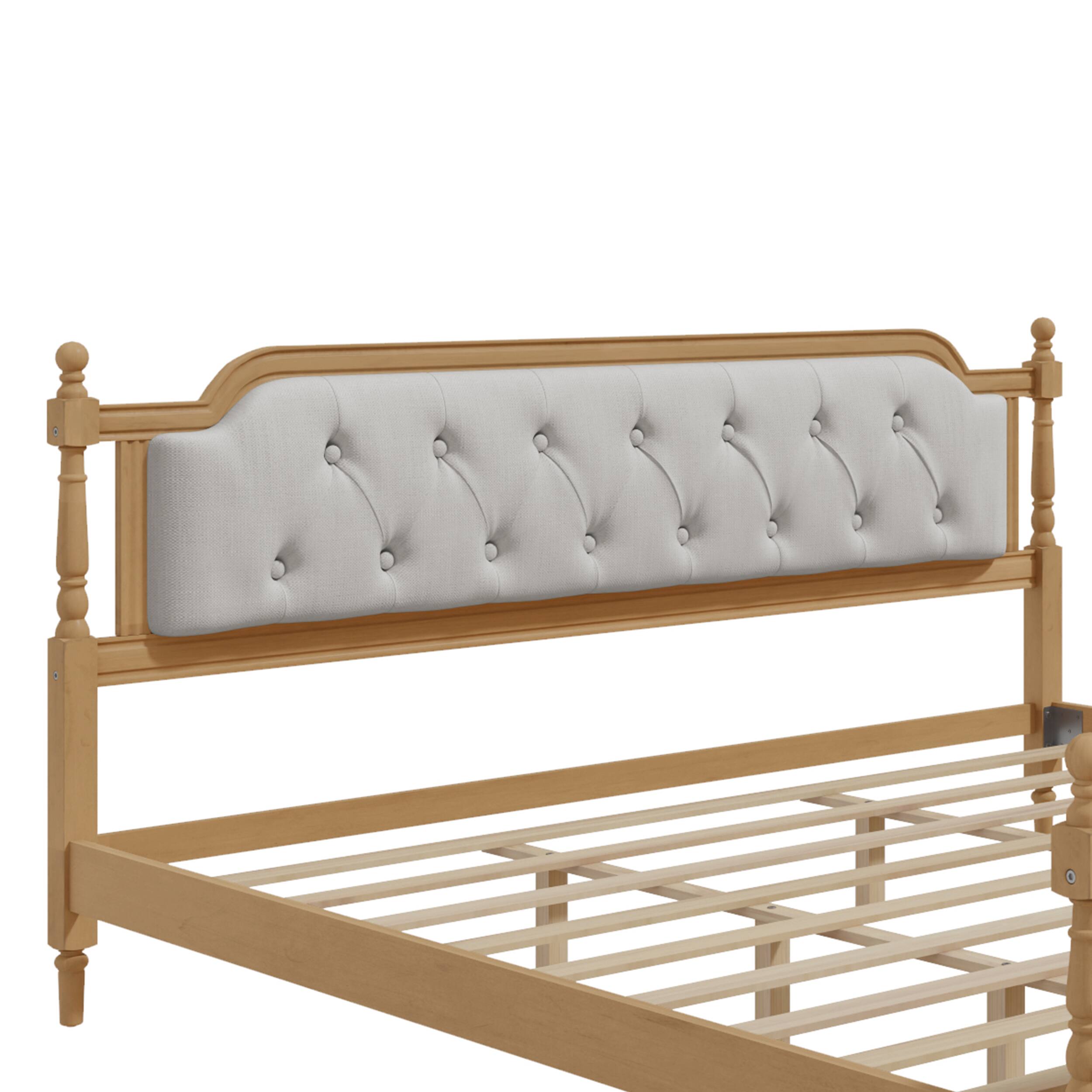Alt View 1. Tiramisubest - Traditional Style Solid Wood Bed Frame with Upholstered Tufted Headboard,No Box Spring Needed,King Size, Walnut - Walnut.