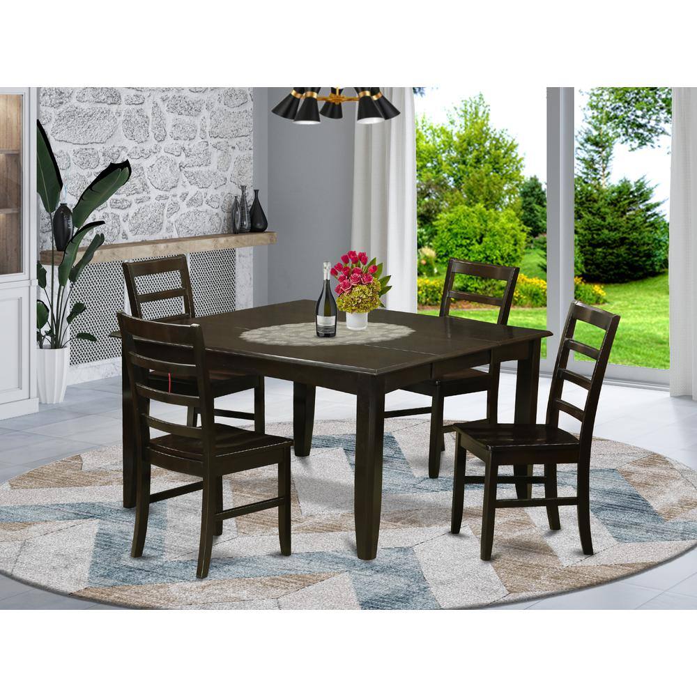 Back. East West Furniture - 5 Pc Kitchen set-Table with Leaf and 4 dinette Chairs. - Cappuccino.