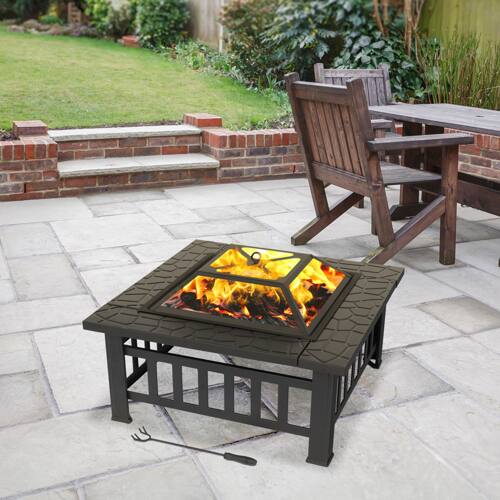 Alt View 9. Winado - 32in Metal Fire Pit Stove, 3-in-1 Square Wood Burning Firepit Table with Cover for Outdoor Camping Garden Party Picnic - Black-Rectangle Pattern.