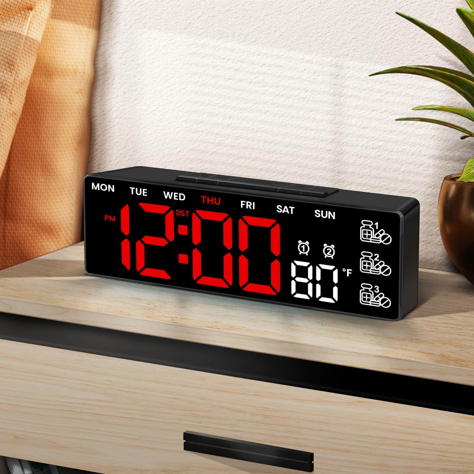 Dazzed Corner - 7" Digital Alarm Clock,Digital Clock, Tabletop Clocks - Black