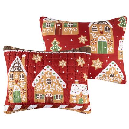 Front. BreeBe - Gingerbread Lane Sham King - Red.