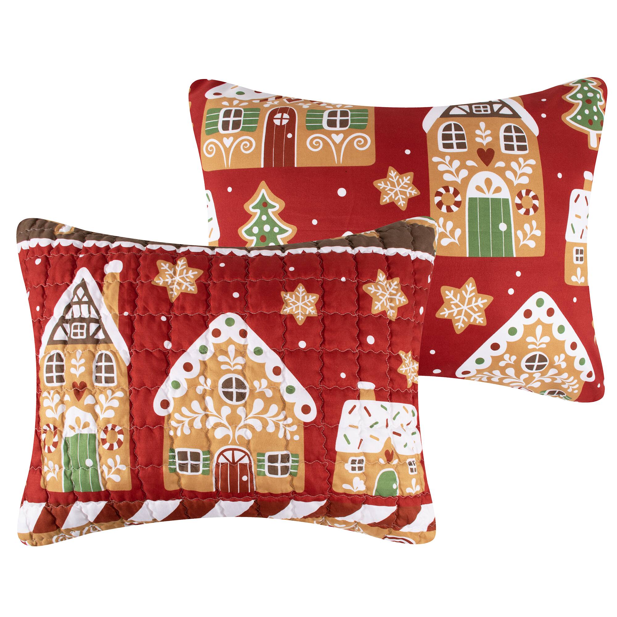 Front. BreeBe - Gingerbread Lane Sham King - Red.