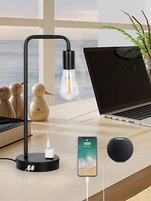 Alt View 3. Oumilen - Industrial Table Lamp with 2 USB Port, Touch Control 3-Way Dimmable Bedside Nightstand Reading Lamp.