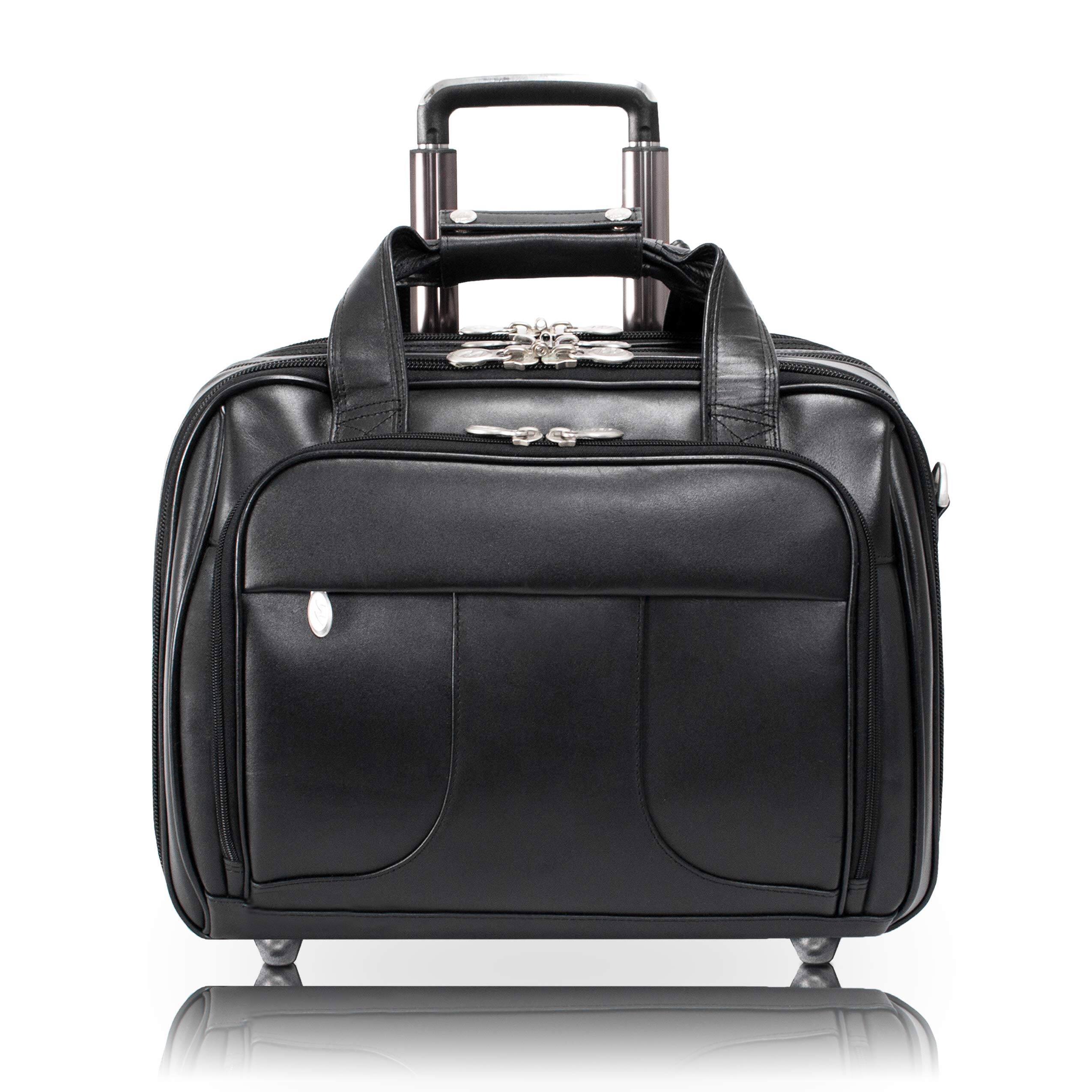 Front. McKleinUSA - 17-inch Laptop Leather Detachable Wheeled Overnight Case Removable Briefcase Chicago - Black.