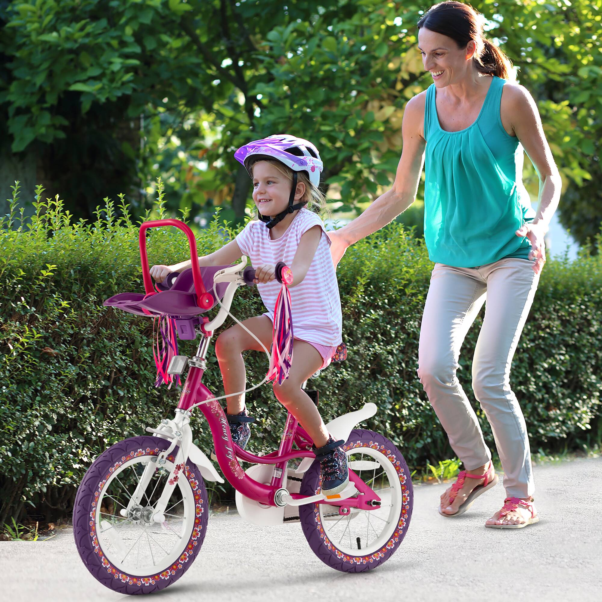 Alt View 3. Costway - Costway 14" Kids Bike with Doll Seat Girls Bicycle with Training Wheels for 3-5 Years Old Girl - Pink,Purple.