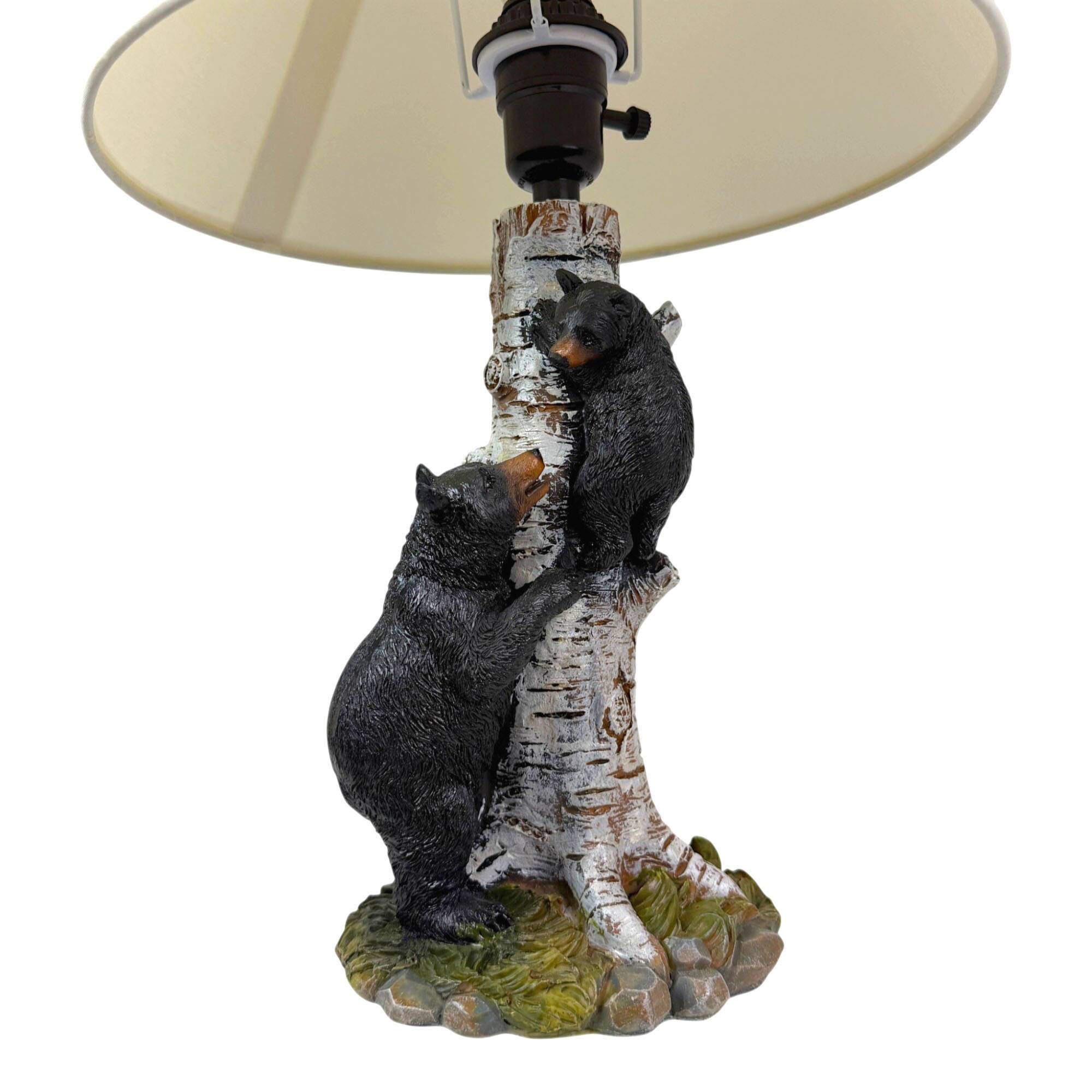 Alt View 3. Zeckos - Black Bear and Cub Birch Tree Table Lamp With Shade - White.