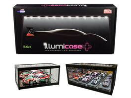 Illumibox - Black Collectible Display Show Case Illumicase+ with LED Lights Mirror Base and Back for 1/64 1/43 1/32 1/24 1/18 Models - Black/Clear
