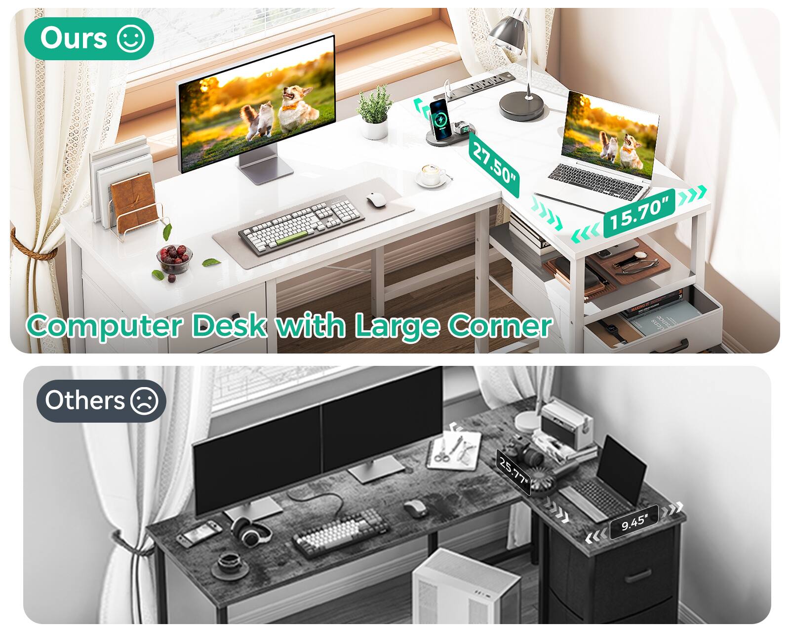 Ours F d 27.50" 15.70" Computer Desk with Large Corner Others 25.77" 9.45"