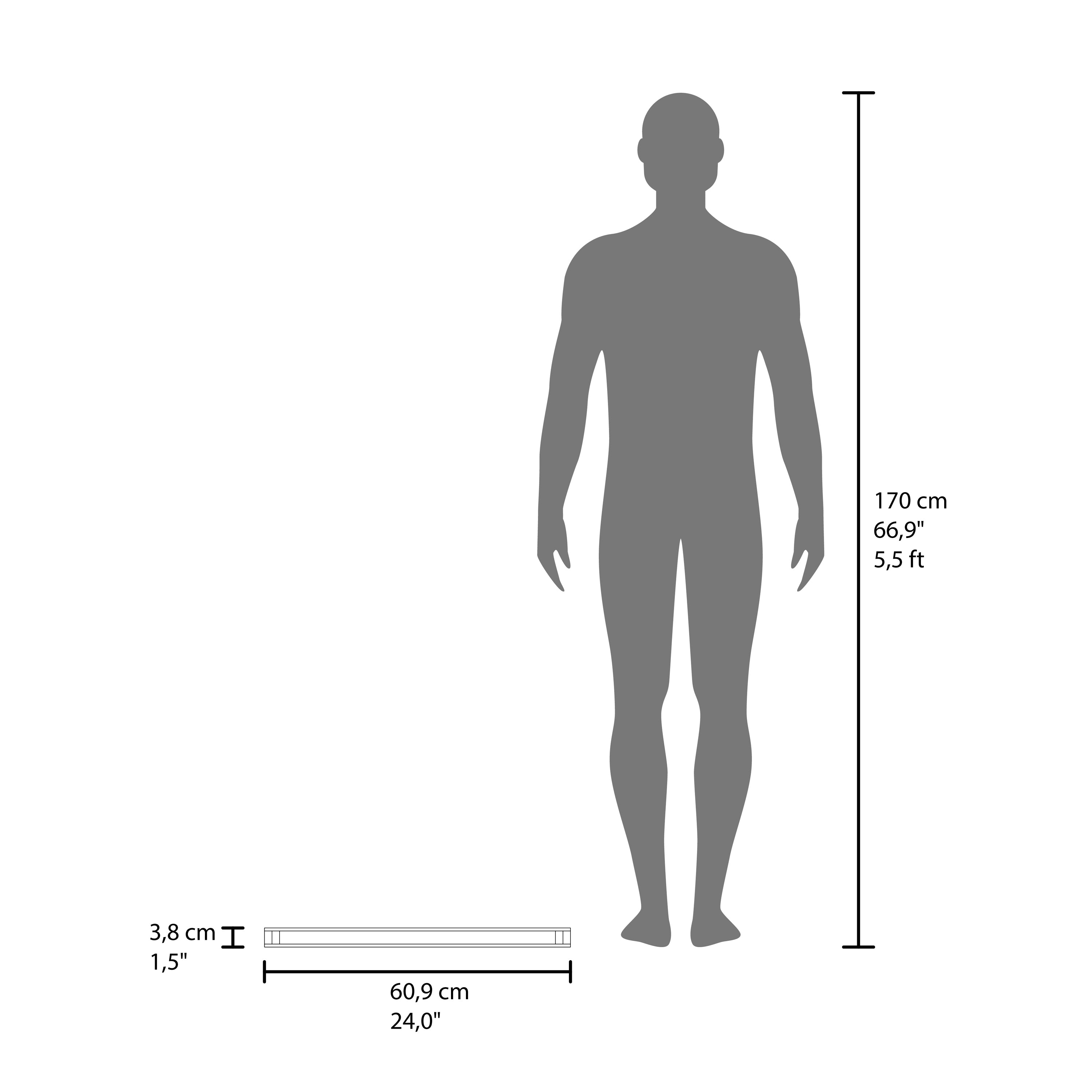 170 cm 66,9" 5,5 ft

3,8 cm 1,5"

60,9 cm 24,0"