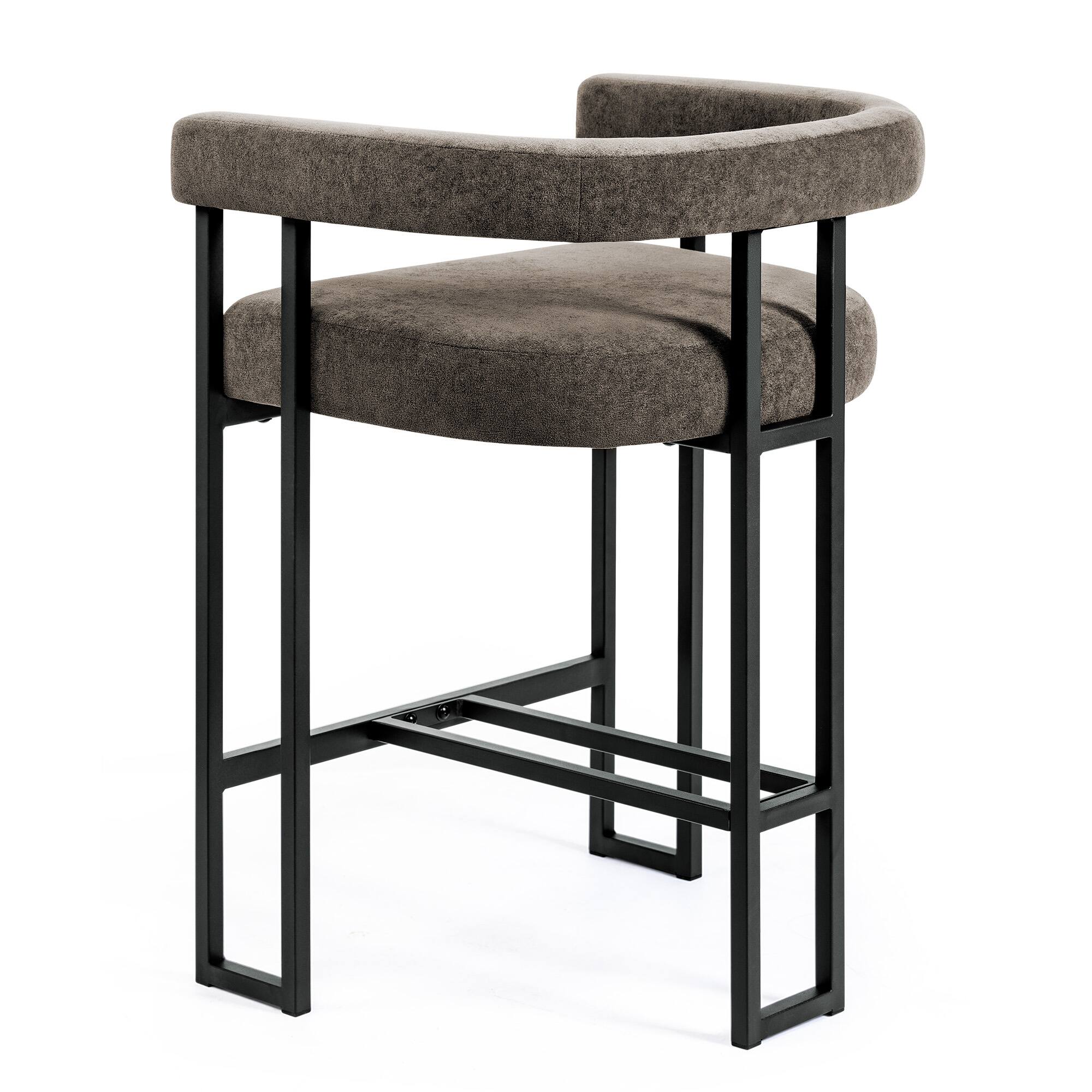Angle. KERDOM - 1pc Upholstered 26‘’ High Kitchen Chair Velvet Bar Stool, Padded Kitchen Island Stool with Arm for 30-40'' Countertop - Cement Grey.