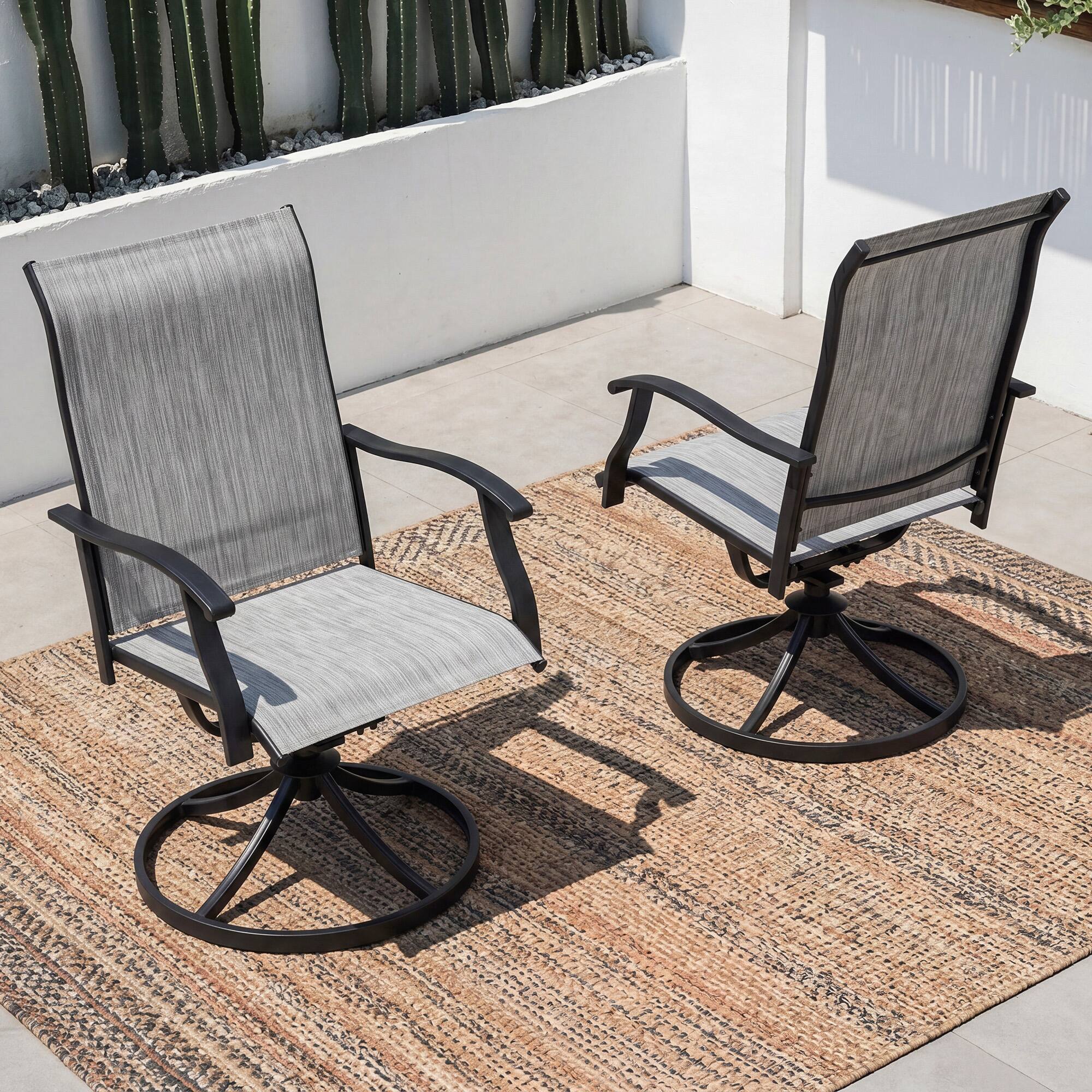 Angle. Nuu Garden - Outdoor 2-Piece Patio Swivel Chair Set, Textilene Fabric, Iron Frame - Black and Gray.