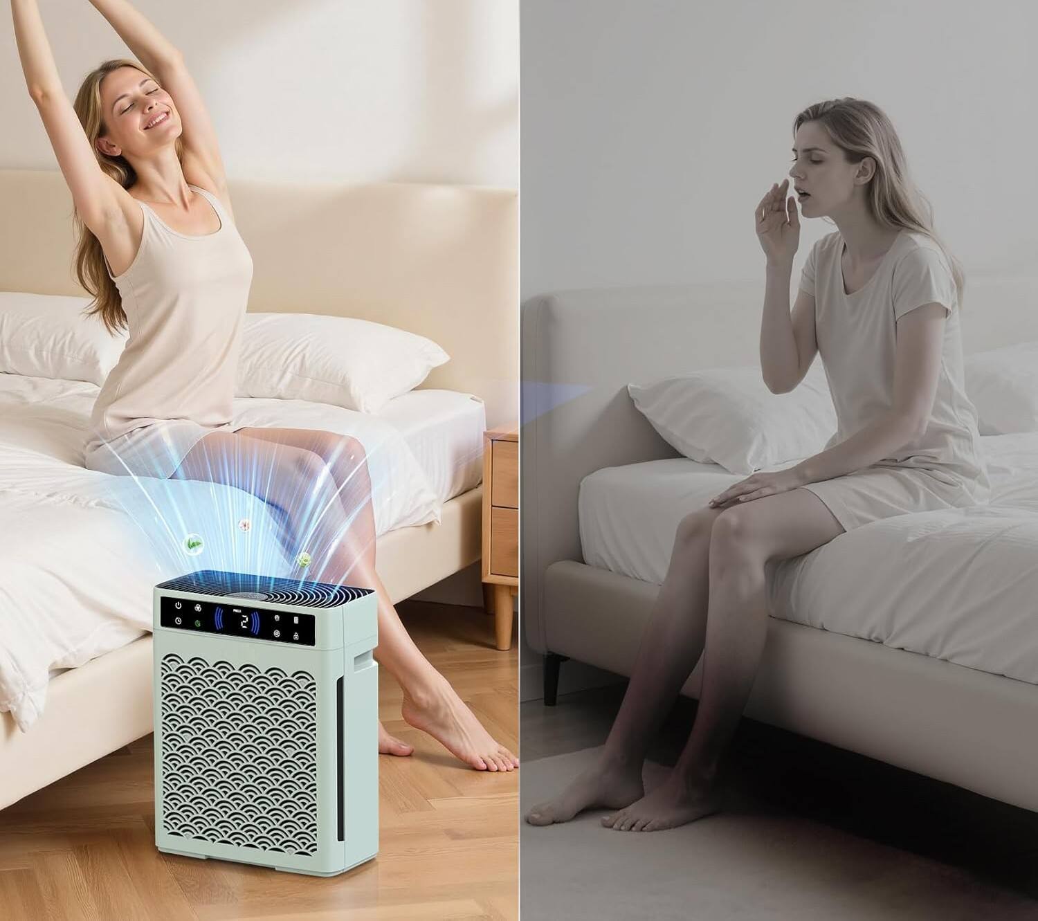 Alt View 3. FINEAK - Smart HEPA Air Purifier for Large Rooms & Pets - Green.