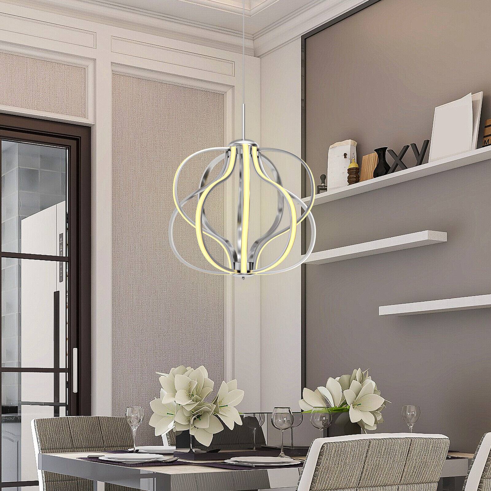Alt View 6. SKONYON - Modern Ceiling Chandelier with Adjustable Height 30W LED Lighting and 2000 Lumen Output - Silver.