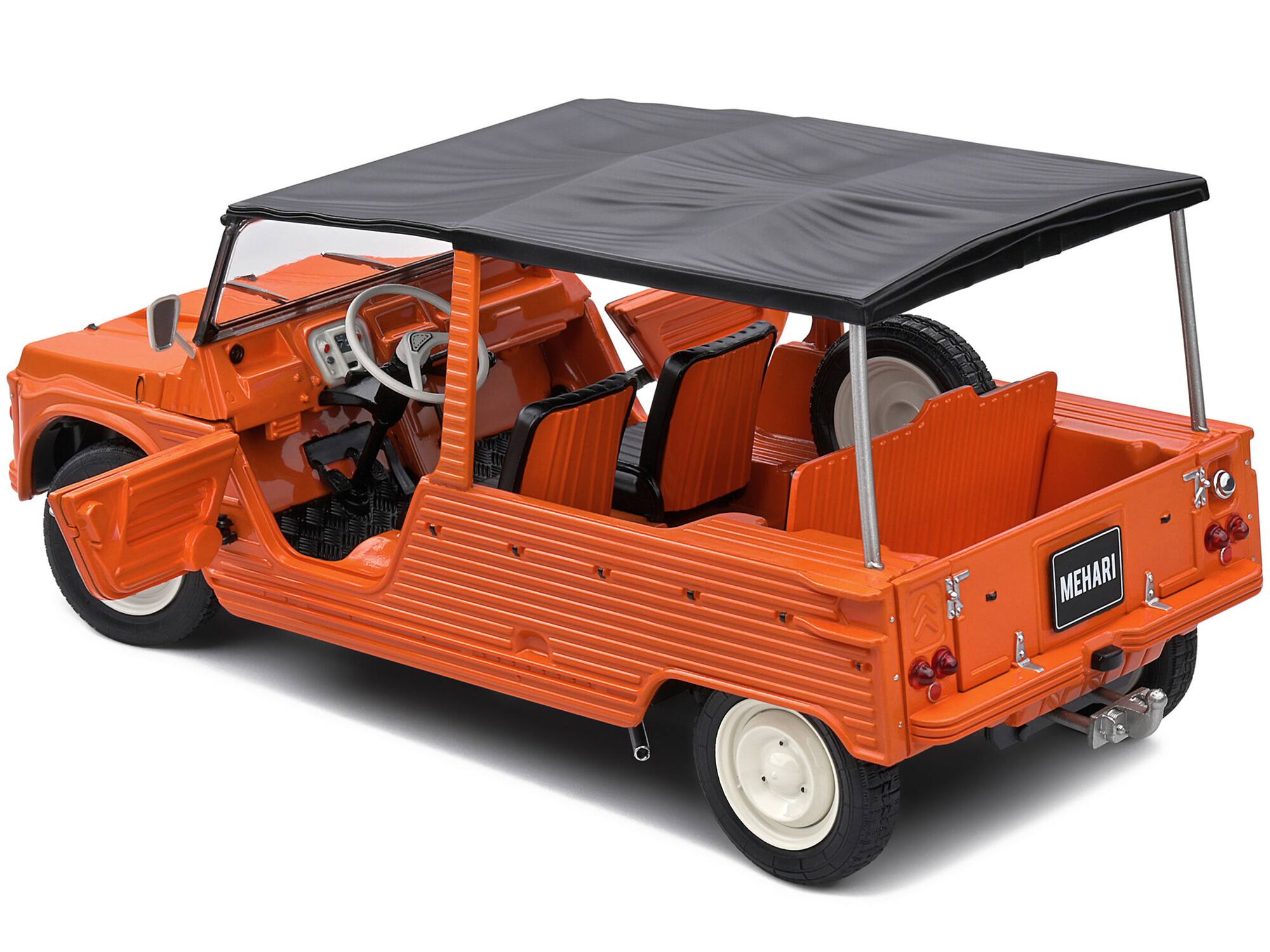 Back. Solido - 1970 Citroen Mehari MK.1 Kirghiz Orange with Black Top 1/18 Diecast Model Car by Solido - Orange With Black.
