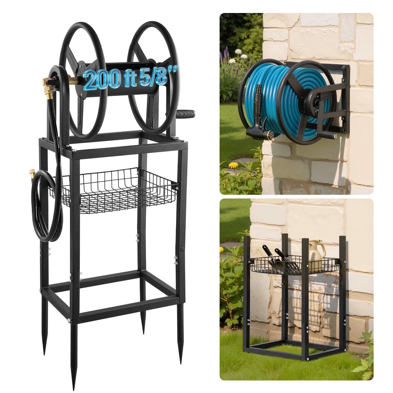 VEVOR - Freestanding Garden Hose Reel, Holds 200 Feet of 5/8-inch Hose, Wall Mount or Ground Mount, Detachable Holder Stand - Black price history on PriceWatchPro