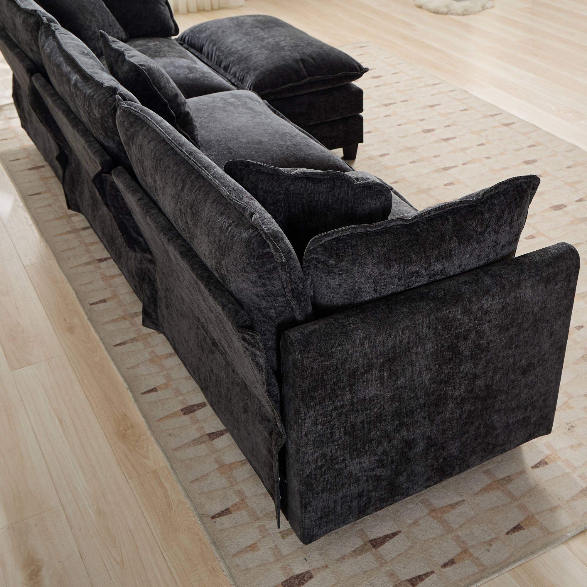 Back. Roomtec - Cloud Sofa two Seats the cushion on the armrest not included Modern Sectional Couch for Apartment Comfy Double Layer - Black.