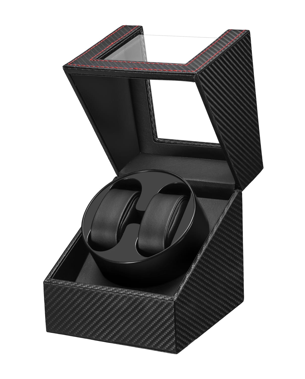 Unique Bargains - Watch Winder for Automatic Watches, Double Watch Winder Box with 2 Slots, Quiet Japanese Motor - Black Carbon Fiber Leather