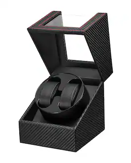 Unique Bargains - Watch Winder for Automatic Watches, Double Watch Winder Box with 2 Slots, Quiet Japanese Motor - Black Carbon Fiber Leather
