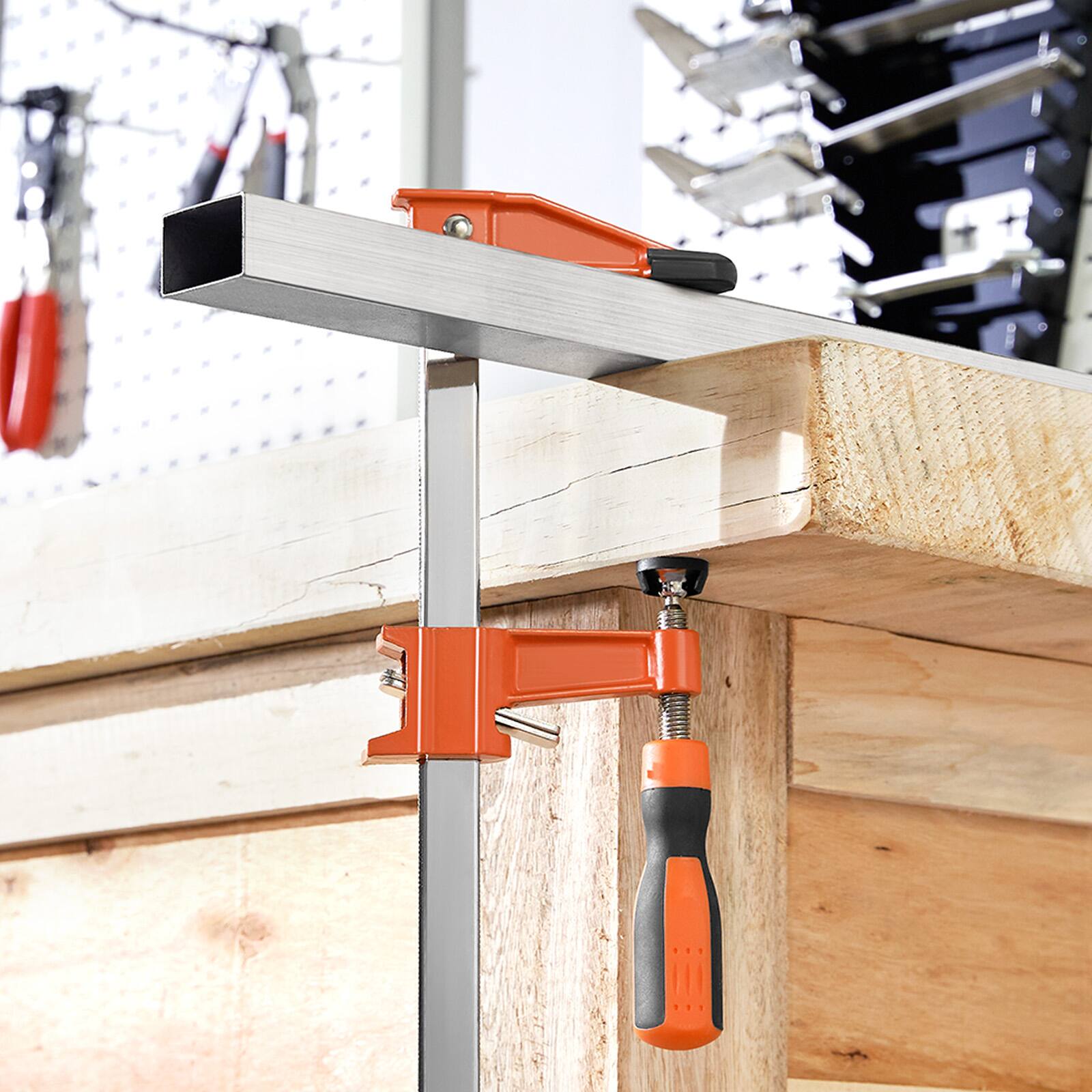 Alt View 5. VEVOR - Bar Clamps for Woodworking, 2-Pack 24 inch Opening, Lockable F-Clamp with 600 lbs Load Limit, 2-1/2 inch Depth,Cast Iron - Orange + Black.