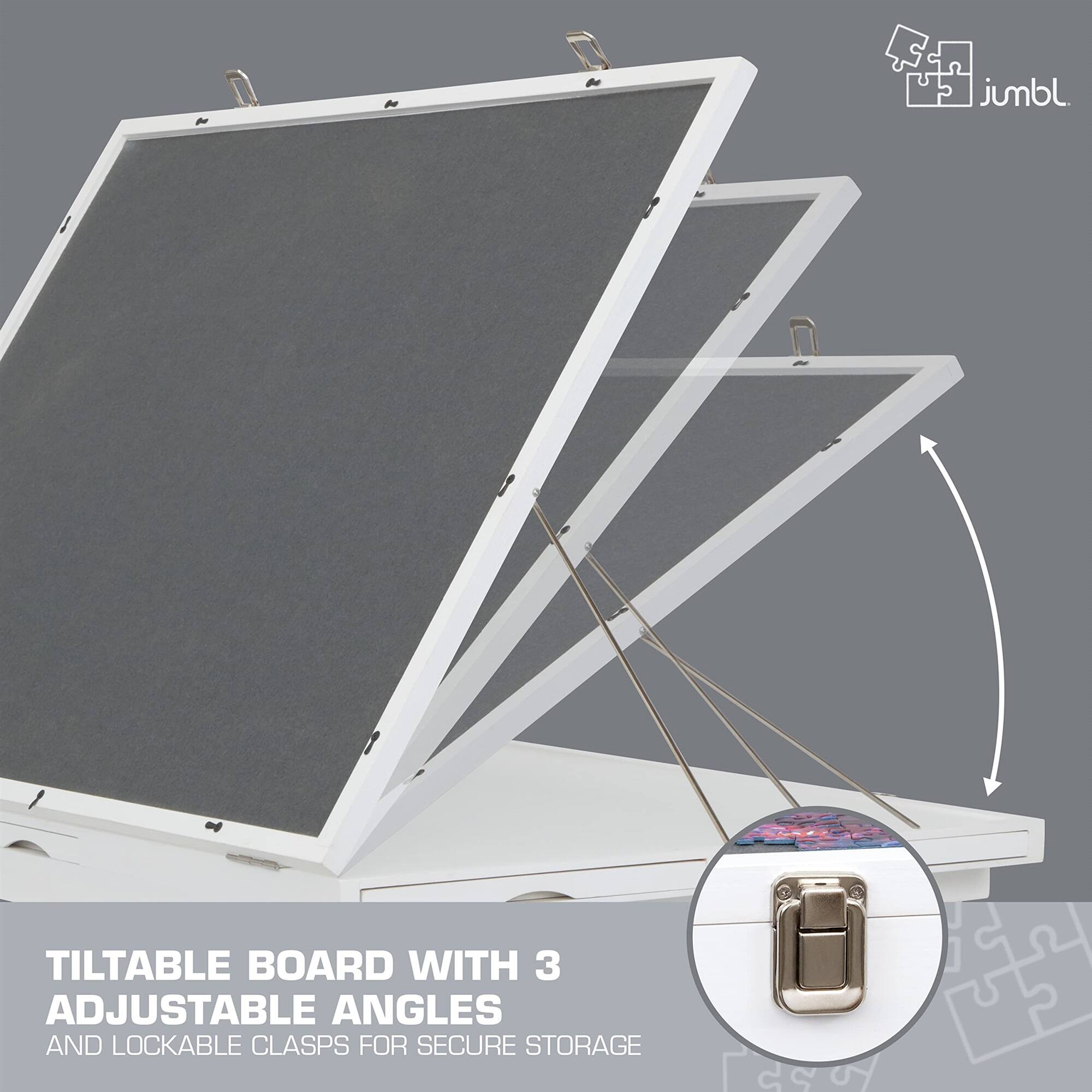 jumbl. TILTABLE BOARD WITH 3 ADJUSTABLE ANGLES AND LOCKABLE CLASPS FOR SECURE STORAGE