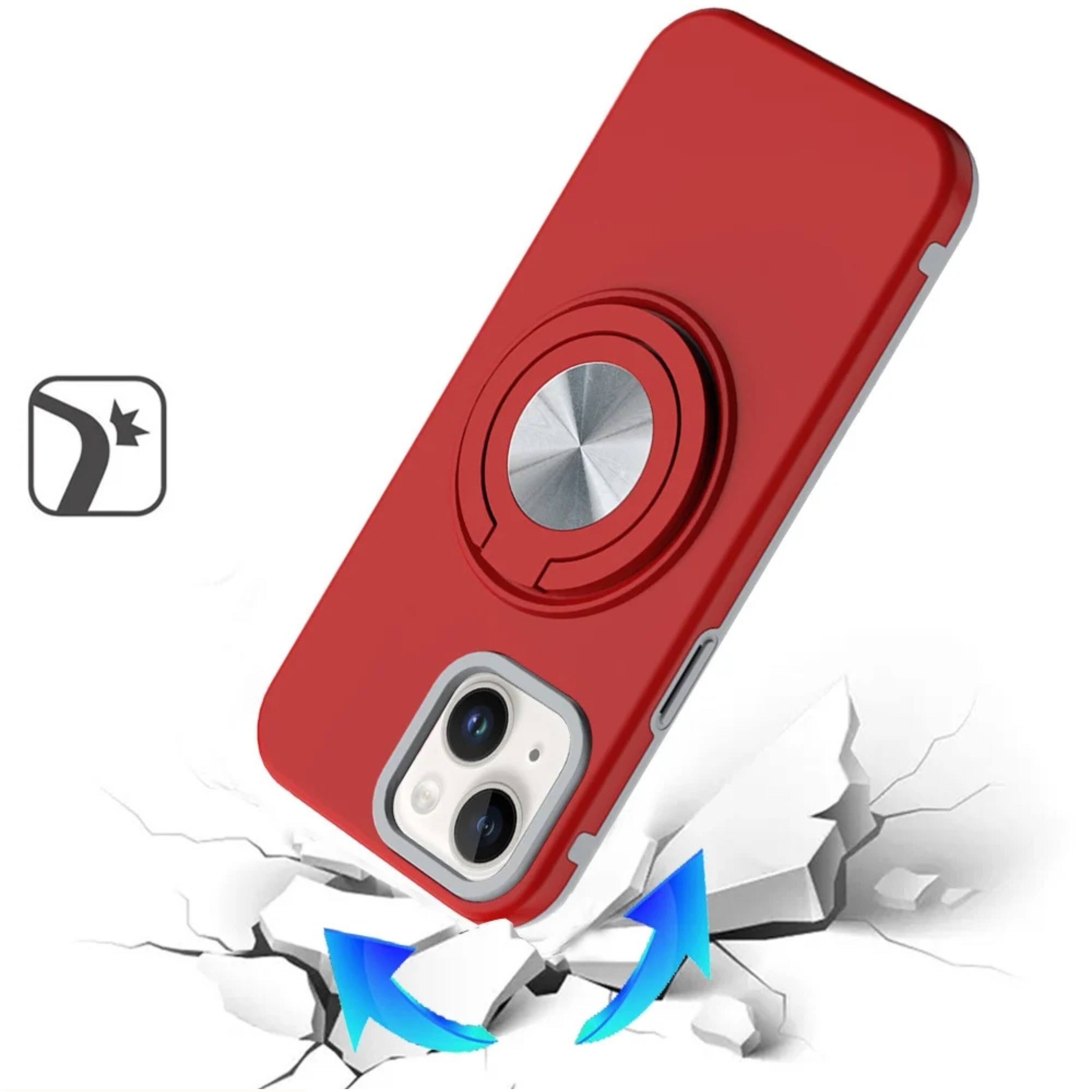 Back. Kitcheniva - Solid Rugged Shockproof Phone Case With Stand And 2 Pcs Tempered Glass For iPhone 15 Plus Red - Red.