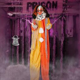 Winado - 8.2FT Halloween Scary Standing Clown with Clown Voice, Lighted Eyes, Haunted House Prop for In/Outdoor Garden Decoration - Orange & White