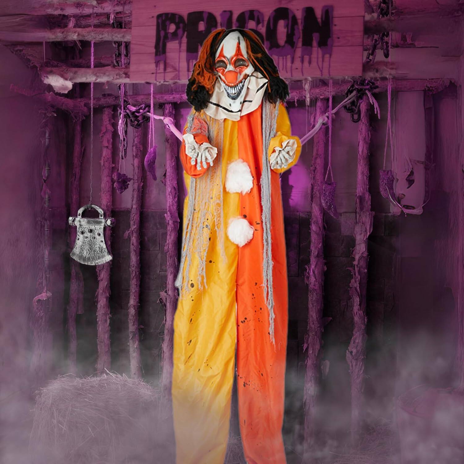Front. Winado - 8.2FT Halloween Scary Standing Clown with Clown Voice, Lighted Eyes, Haunted House Prop for In/Outdoor Garden Decoration - Orange & White.