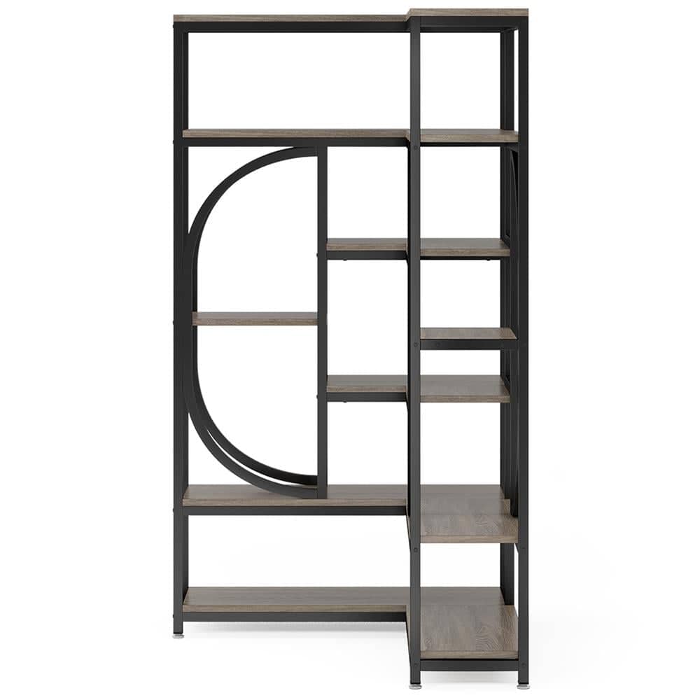 Kadyn - Bookshelf, Storage Shelf, Bookcase,7-Shelf Corner Bookshelf, L-Shaped Bookcase Display Rack - Gray