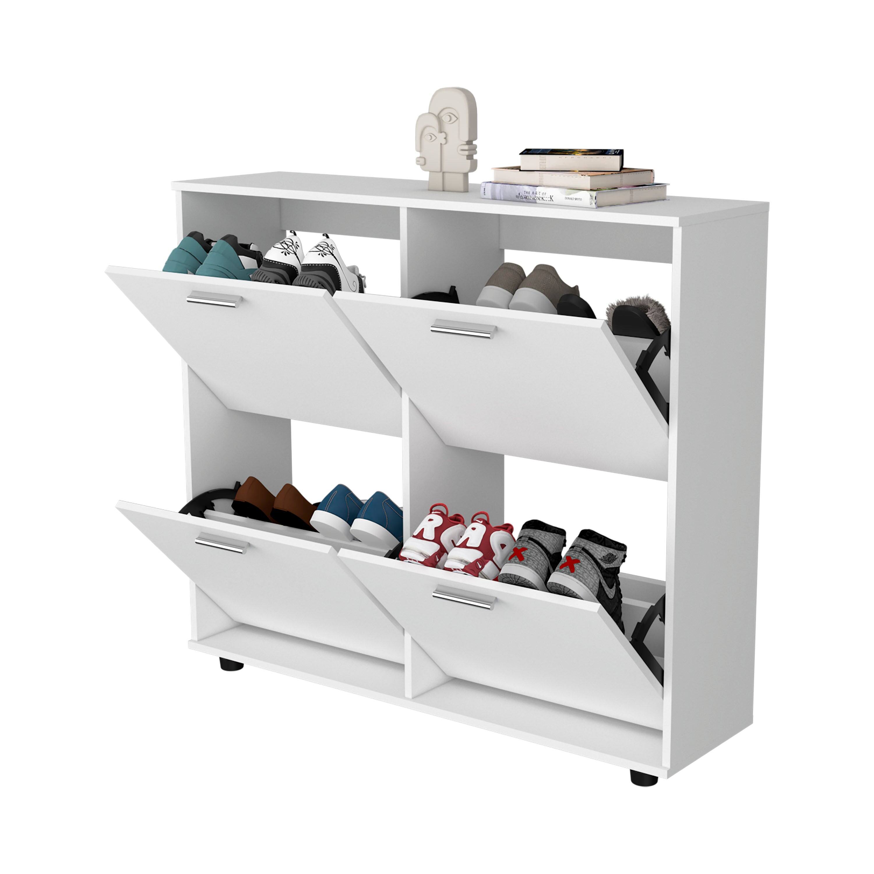 Alt View 2. TinyHomie - White Tilt-Out Shoe Storage Cabinet with Multiple Compartments and Modern Desig - White.