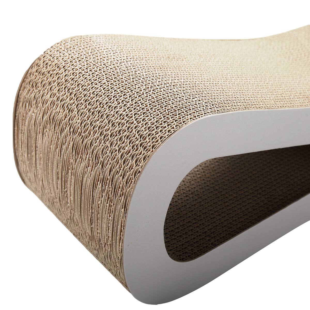 Left. Siljoy - Corrugated Cardboard Cat Scratcher Lounge, Dual‑Use Scratching Pad & Resting Bed for Indoor Cats.