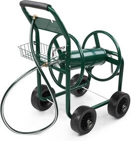 Winado - 300FT 4-Wheel Garden Hose Reel Cart with Storage Basket, Portable Residential Hose Reel Cart, Lawn Watering, for Garden