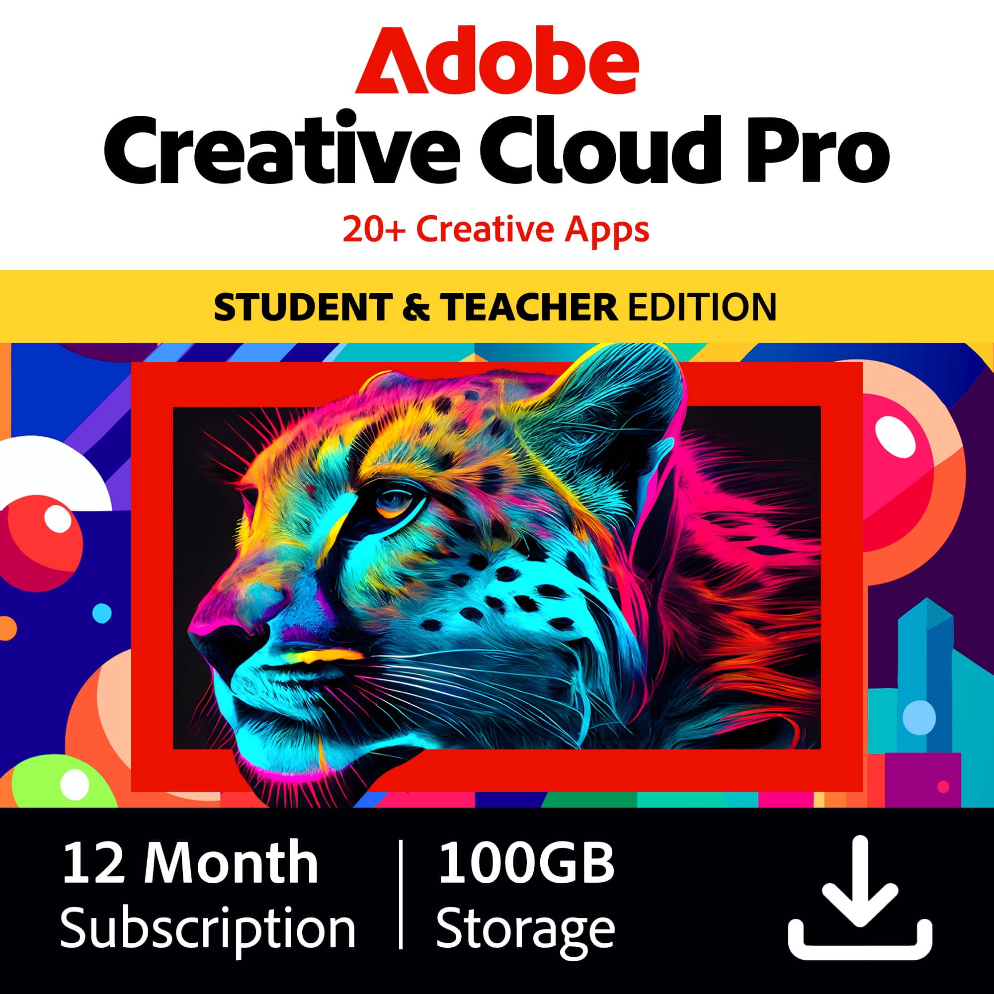 Adobe Creative Cloud Pro
20+ Creative Apps
STUDENT & TEACHER EDITION
12 Month Subscription
100GB Storage