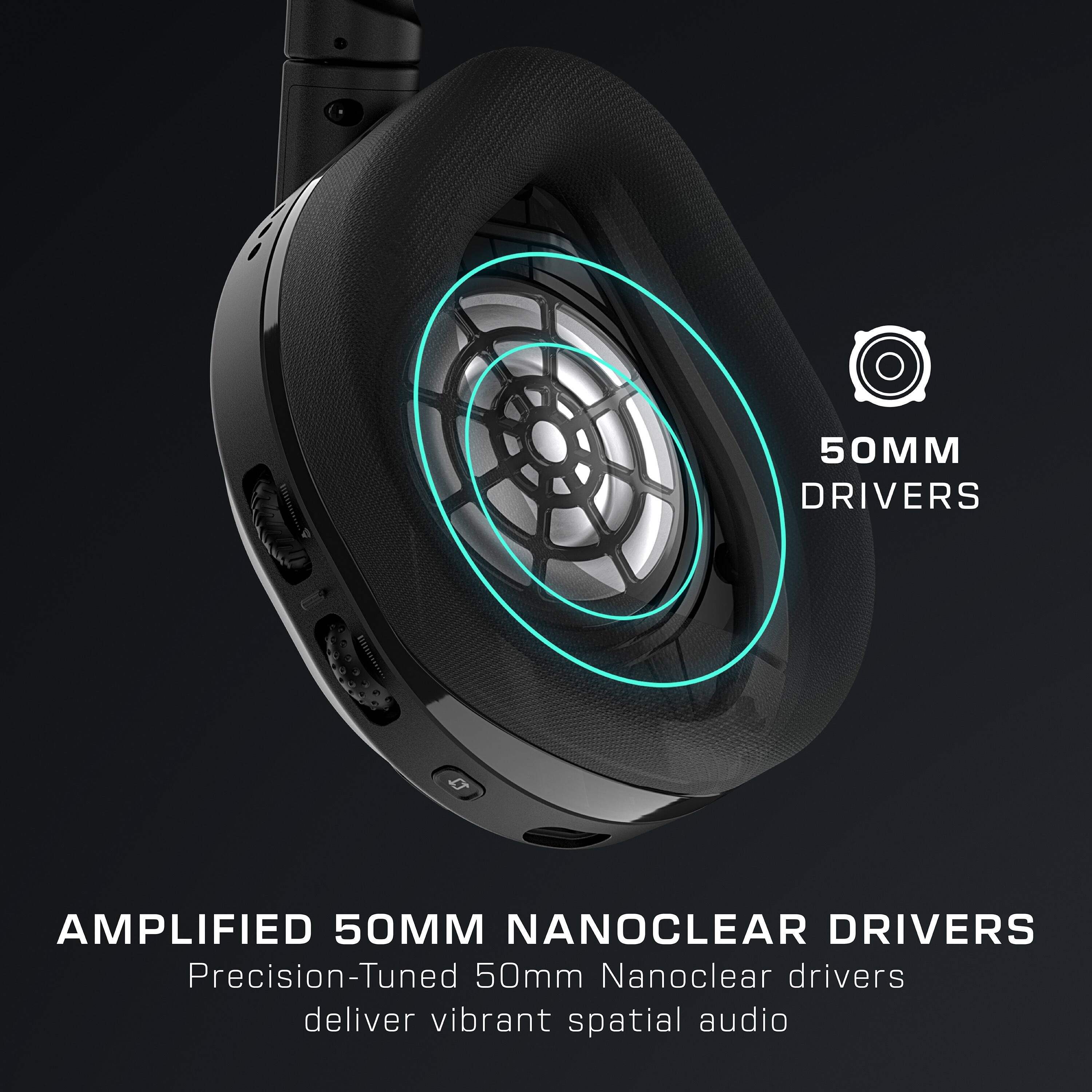 Amplified 50MM NANOCLEAR DRIVERS: Precision-Tuned 50mm Nanoclear drivers deliver vibrant spatial audio.