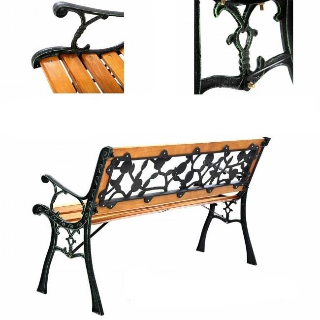 Alt View 1. Hivvago - Flowers Outdoor Patio Park Cast Iron Garden Porch Chair Bench - Natural.