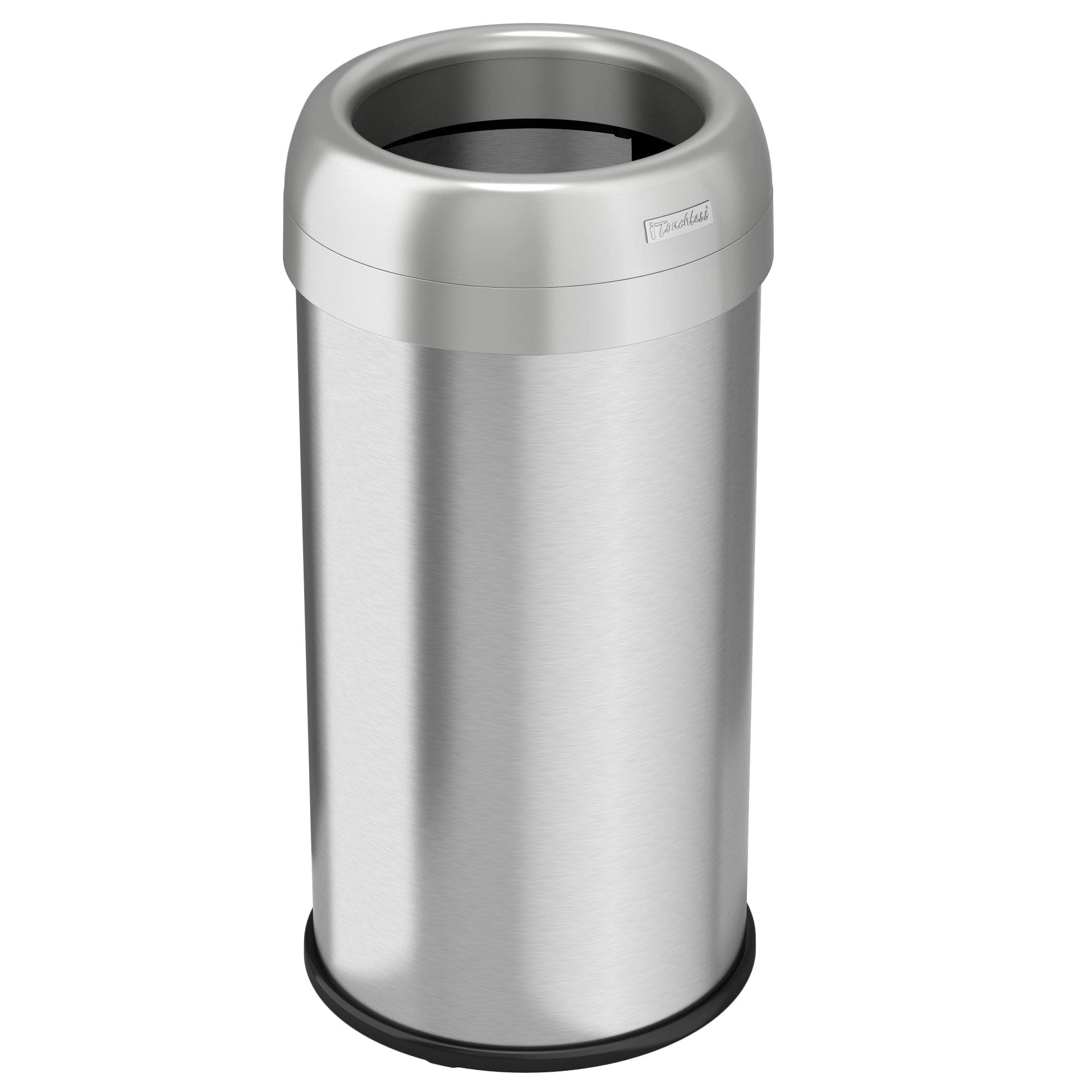 Front. iTouchless - 16 Gallon Round Open Top Stainless Steel Kitchen Trash Can with Dual AbsorbX Odor Filters - Silver.
